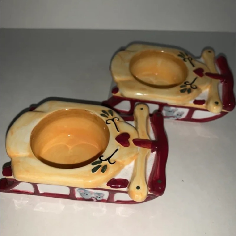 Partylite Tealight Holder - Sled Snow Village - Set of 2